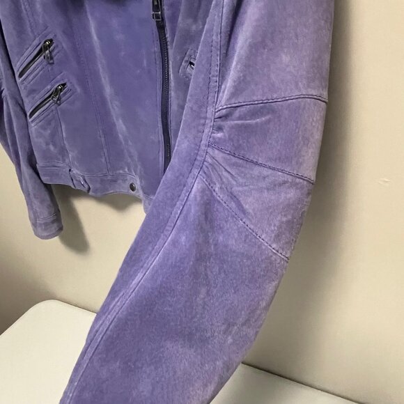 Danier Suede Leather Moto Jacket Womens M Purple Asymmetrical Full Zip - Picture 14 of 16